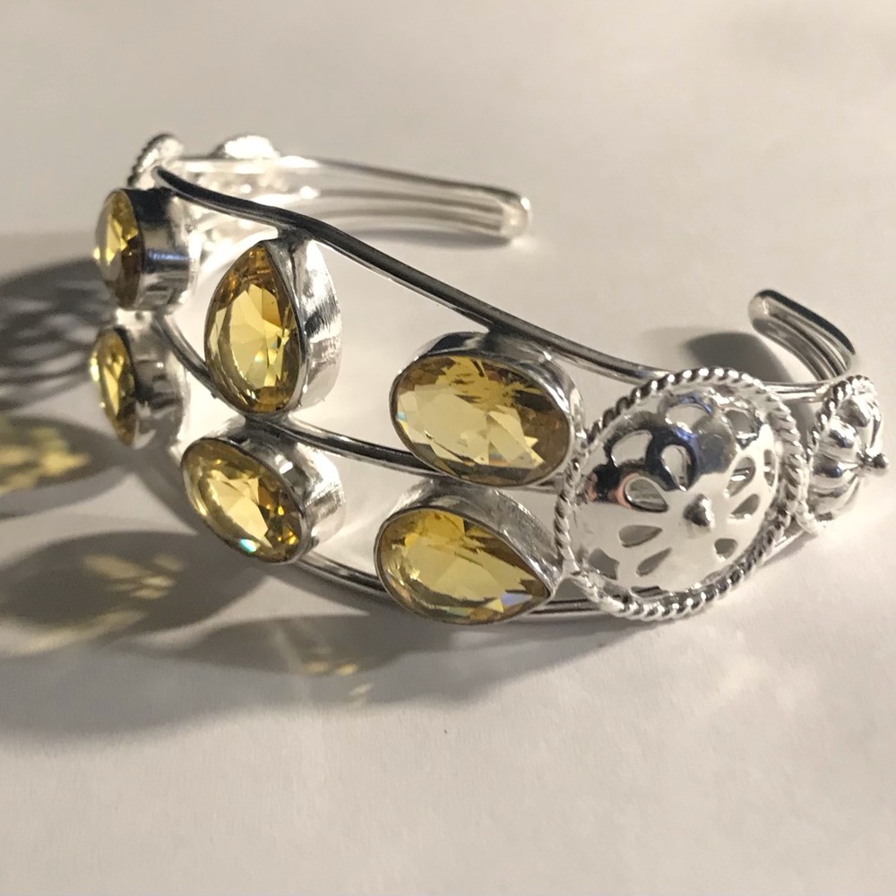 Citrine 925 Sterling Silver Cuff Bracelet - Picture 2 of 2